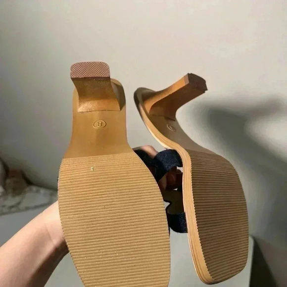 Y2K vintage denim floral block heel sandal  8 coastal cowgirl - Picture 6 of 7